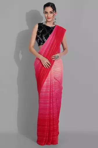 Red georgette woven zari work saree with blouse