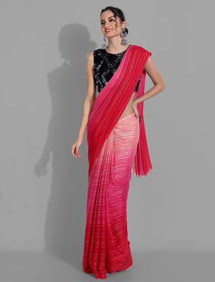 Red georgette woven zari work saree with blouse 4