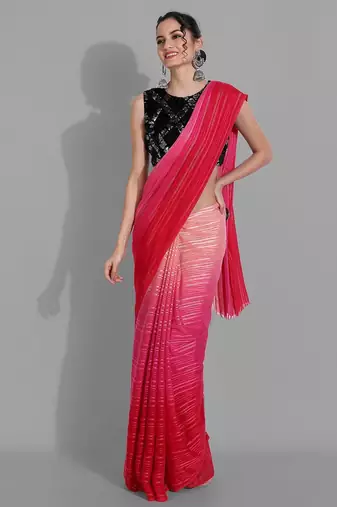 Red georgette woven zari work saree with blouse