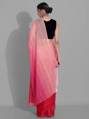 Red georgette woven zari work saree with blouse 5
