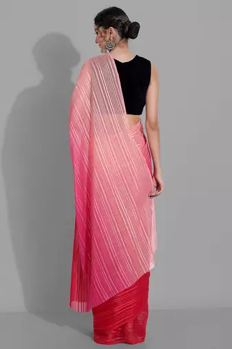 Red georgette woven zari work saree with blouse