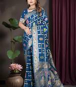Royal Blue Satin silk blend Saree with Heavy Zari Weaving, Rich Pallu & Running Blouse Piece