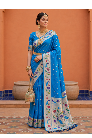 Blue Color zari weawing Work Silk Saree 1