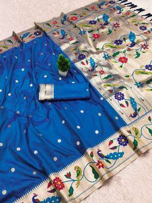 Blue Color zari weawing Work Silk Saree 3