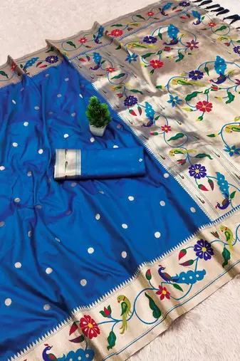 Blue Color zari weawing Work Silk Saree