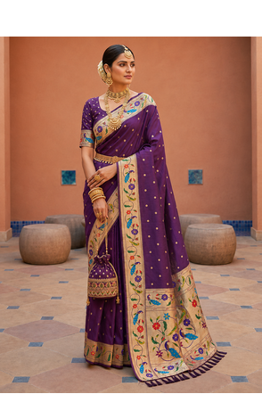 Dark Plum Color zari weawing Work Silk Saree 1