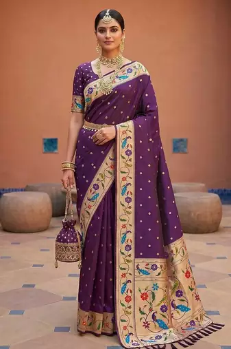 Dark Plum Color zari weawing Work Silk Saree