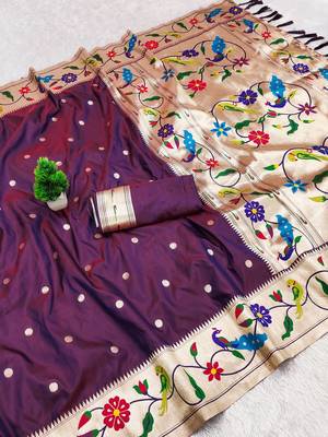 Dark Plum Color zari weawing Work Silk Saree 3