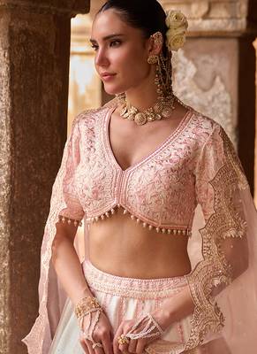Daisy Ivory Pink Embroidered Raw Silk Lehenga Set 2