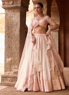 Daisy Ivory Pink Embroidered Raw Silk Lehenga Set 3