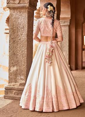 Daisy Ivory Pink Embroidered Raw Silk Lehenga Set 4