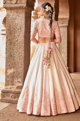 Daisy Ivory Pink Embroidered Raw Silk Lehenga Set