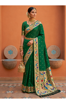 Green Color zari weawing Work Silk Saree 1