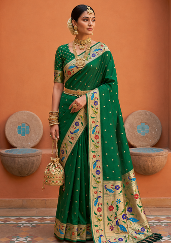 Green Color zari weawing Work Silk Saree