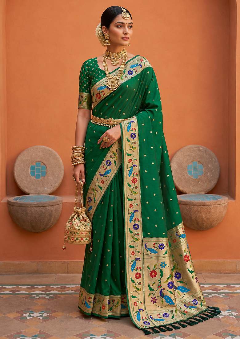 Green Color zari weawing Work Silk Saree