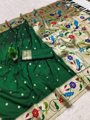 Green Color zari weawing Work Silk Saree 3