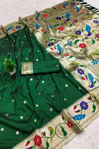Green Color zari weawing Work Silk Saree
