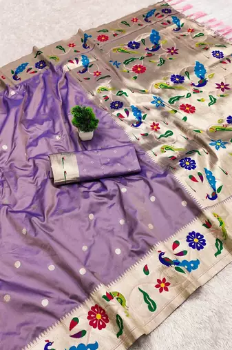 Lavender Color zari weawing Work Silk Saree