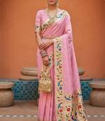 Pink zari weawing Work silk blend Saree