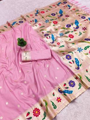 Pink Color zari weawing Work Silk Saree 2