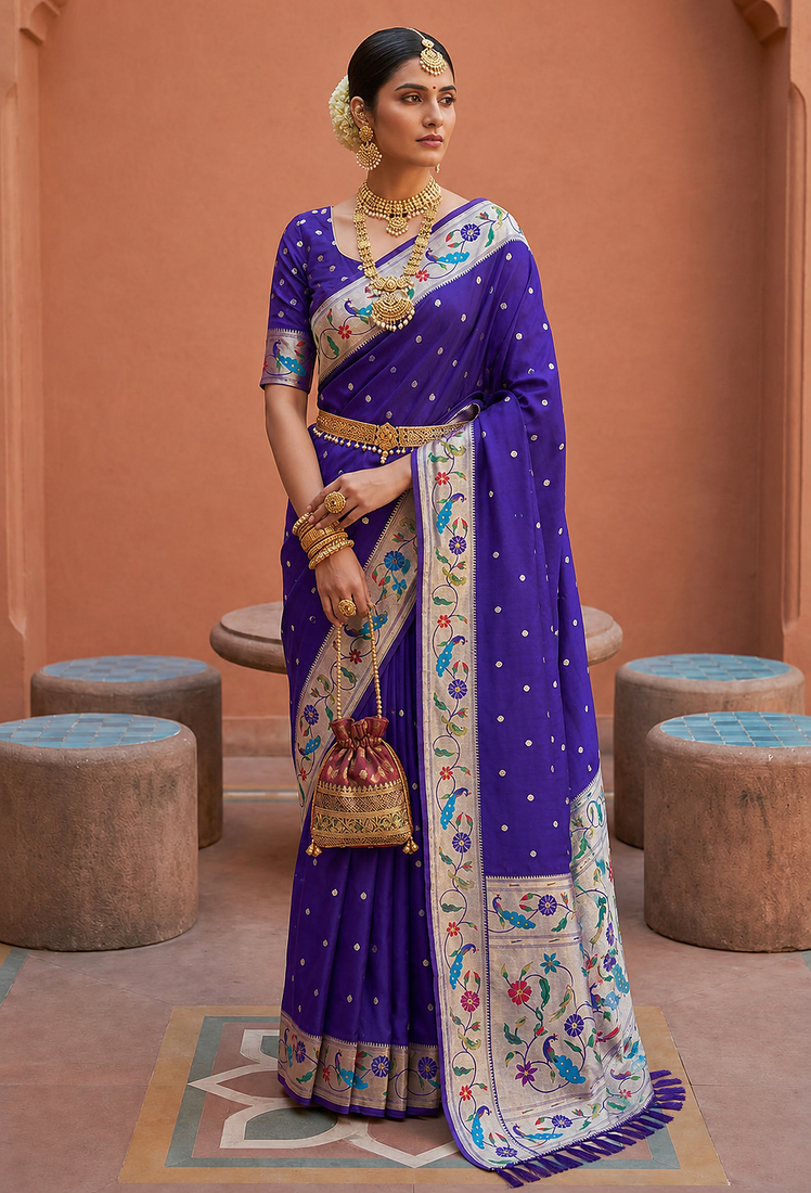 Purple Color zari weawing Work Silk Saree