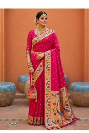 Rani Pink Color zari weawing Work Silk Saree 1
