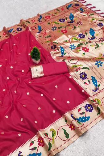 Rani Pink Color zari weawing Work Silk Saree