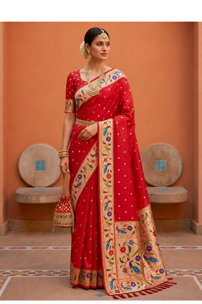 Red Color zari weawing Work Silk Saree 1