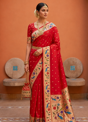 Red Color zari weawing Work Silk Saree