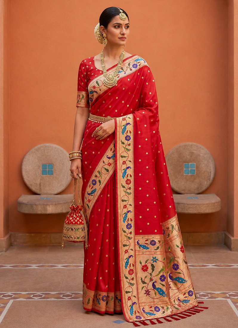Red Color zari weawing Work Silk Saree