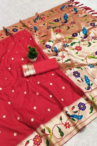 Red Color zari weawing Work Silk Saree