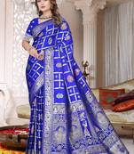 Cobalt Blue Satin silk blend Saree with Heavy Zari Weaving, Rich Pallu & Running Blouse Piece