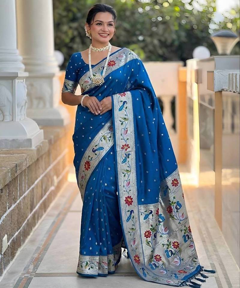 Blue Color zari weawing Work Silk Saree
