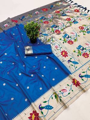Blue Color zari weawing Work Silk Saree 2