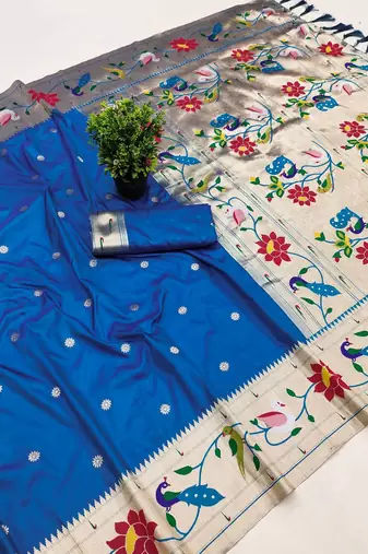 Blue Color zari weawing Work Silk Saree