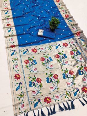 Blue Color zari weawing Work Silk Saree 3