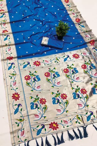 Blue Color zari weawing Work Silk Saree
