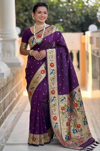 Dark Plum Color zari weawing Work Silk Saree