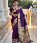 Dark Plum Color zari weawing Work Silk Saree