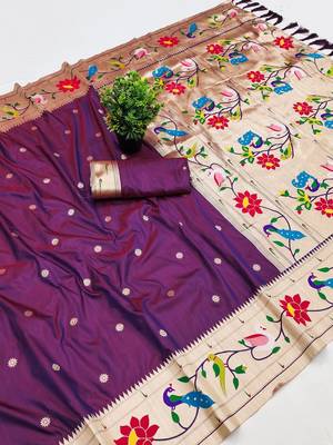 Dark Plum Color zari weawing Work Silk Saree 2