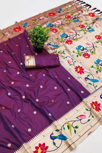 Dark Plum Color zari weawing Work Silk Saree