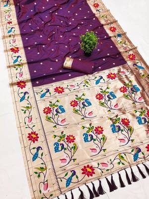 Dark Plum Color zari weawing Work Silk Saree 3