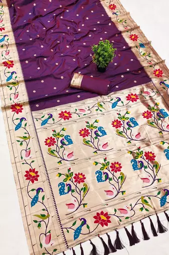 Dark Plum Color zari weawing Work Silk Saree
