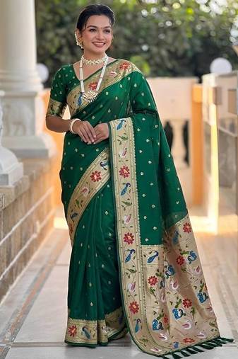Green Color zari weawing Work Silk Saree