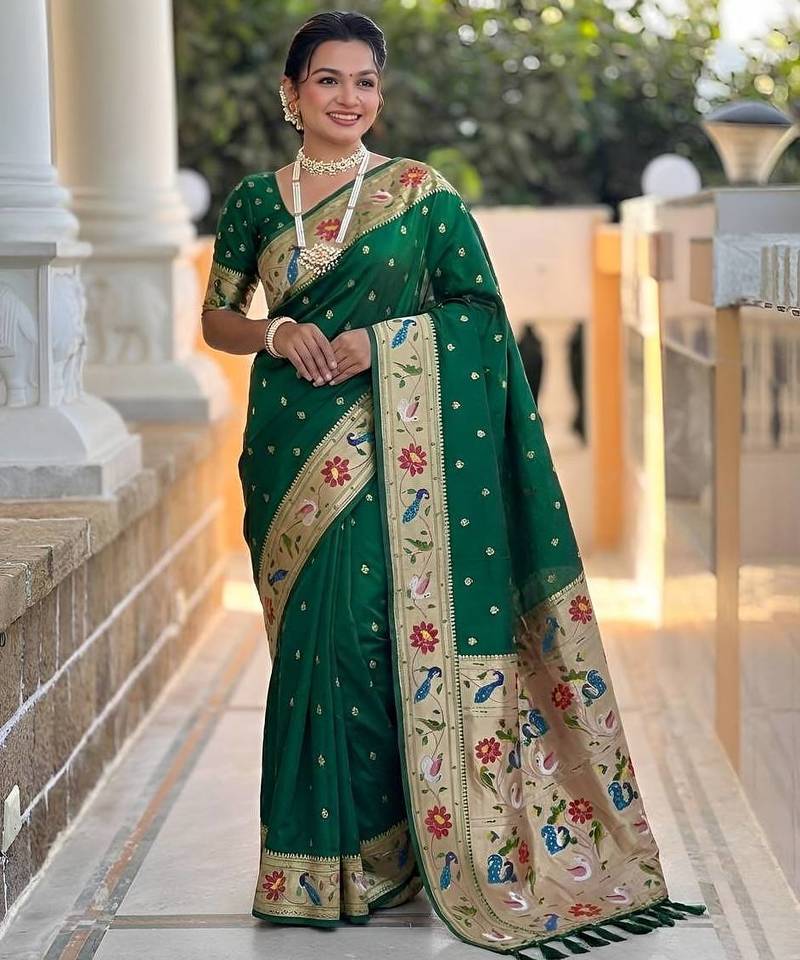 Green Color zari weawing Work Silk Saree