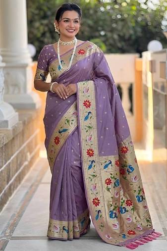 Lavender Color zari weawing Work Silk Saree
