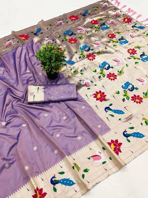 Lavender Color zari weawing Work Silk Saree 2
