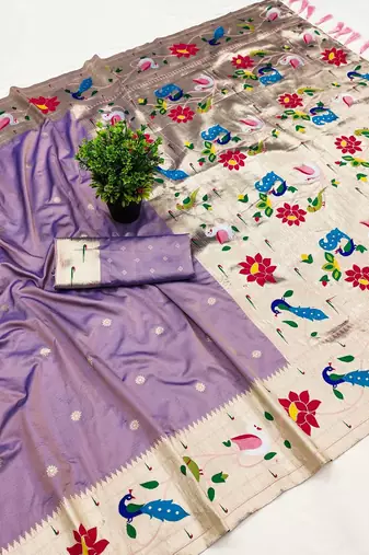 Lavender Color zari weawing Work Silk Saree
