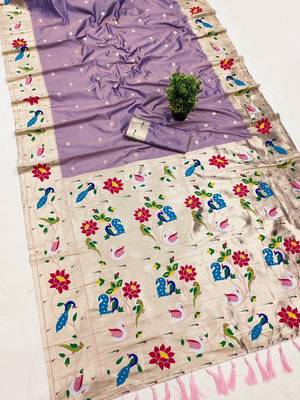 Lavender Color zari weawing Work Silk Saree 3