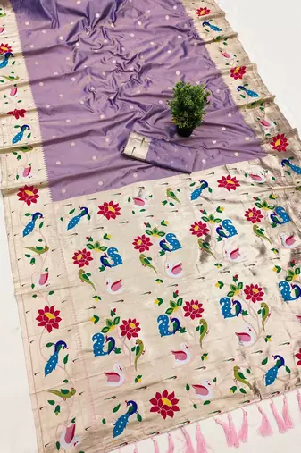Lavender Color zari weawing Work Silk Saree